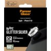 Opakowanie produktu PanzerGlass z napisem "Camera Lens Protection for: Apple | iPhone 17 Air" oraz "Hoops Glitter Silver". Widoczne są również informacje o odporności na uderzenia i zarysowania, zintegrowanym aplikatorze, stylowym designie pierścienia ora