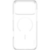Przezroczyste etui z widocznym okrągłym wzorem na środku, przeznaczone do Apple iPhone 17 Pro Max, z napisem "CARE" w dolnym rogu. Produkt jest kompatybilny z technologią MagSafe.
