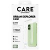 Opakowanie produktu z przezroczystym etui na telefon, z widocznym napisem "CARE by PanzerGlass" oraz "URBAN EXPLORER CASE For Apple iPhone 17". Na opakowaniu znajdują się również informacje: "1 YEAR ANTI-YELLOWING GUARANTEE", "4.8 meter drop tested", "Sli