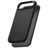 Czarne etui na telefon z wycięciem na aparat, widoczne napisy to "CARE" oraz "by PANZERGLASS". Produkt ma gładką powierzchnię z delikatnymi zaokrągleniami.