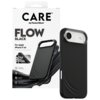 Czarne etui na telefon z widocznymi metalowymi przyciskami i wycięciem na aparat, obok opakowania z napisem "CARE by PanzerGlass FLOW BLACK For Apple iPhone 17 Air". Na opakowaniu znajdują się dodatkowe informacje: "Tactile Metal Buttons", "MagSafe compat