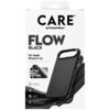 Opakowanie produktu z napisem "CARE by PanzerGlass FLOW BLACK For Apple iPhone 17 Air" oraz "TACTILE METAL BUTTONS". Widoczne są ikony z opisami: "MagSafe compatible", "2.4 meter drop tested", "Slim yet strong", "Enhanced camera protection".