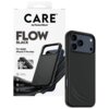 Czarne etui na telefon z trzema wycięciami na aparaty, widoczne na tle opakowania z napisem "CARE by PanzerGlass FLOW BLACK For Apple iPhone 17 Pro Max". Na opakowaniu znajdują się dodatkowe informacje: "Tactile Metal Buttons", "MagSafe compatible", "2.4 