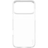 Przezroczyste etui na telefon z dużym wycięciem na aparat, na którym widoczny jest napis "CARE" w dolnej części. Produkt ma minimalistyczny design i gładką powierzchnię.