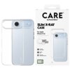 Przezroczyste etui na telefon jest umieszczone obok opakowania z napisem "CARE by PanzerGlass™ SLIM X-RAY CASE For Apple iPhone 17 Air". Na opakowaniu widnieją dodatkowe informacje: "SOFT SIMPLISTIC DESIGN", "1.2 meter drop tested", "Smooth grip", "Enhanc