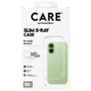 Białe opakowanie z przezroczystym etui na telefon, z widocznym napisem "CARE by PanzerGlass" oraz "SLIM X-RAY CASE For Apple iPhone 17". Dodatkowe informacje to "SOFT SIMPLISTIC DESIGN", "1.2 meter drop tested", "Smooth grip", "Enhanced camera protection"