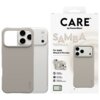 Etui w kolorze waniliowym jest umieszczone obok opakowania, na którym widnieje napis: "CARE by PanzerGlass SAMBA VANILLA For Apple iPhone 17 Pro Max". Na opakowaniu znajdują się również informacje: "TRACTION GRIP + CORNER PROTECTION", "MagSafe compatible"