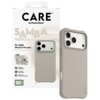 Opakowanie i etui w kolorze waniliowym do Apple iPhone 17 Pro Max z napisem "CARE by PanzerGlass" oraz "SAMBA VANILLA". Na opakowaniu widoczne są informacje: "Traction Grip + Corner Protection", "MagSafe compatible", "2.4 meter drop tested", "Enhanced cam