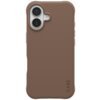 Brązowe etui na telefon z dwoma wycięciami na aparaty fotograficzne, z napisem "CARE" w dolnej części. Produkt ma zaokrąglone krawędzie i gładką powierzchnię.