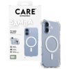 Opakowanie i etui na telefon marki PanzerGlass z serii CARE Samba Clear, przeznaczone dla Apple iPhone 17, z widocznym napisem "MagSafe compatible", "2.4 meter drop tested" oraz "Enhanced camera protection". Na opakowaniu znajduje się również logo "100% r