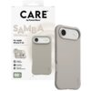 Opakowanie i etui w kolorze waniliowym do Apple iPhone 17 Air z napisem "CARE by PanzerGlass" oraz "SAMBA VANILLA". Na opakowaniu widoczne są informacje: "Traction Grip + Corner Protection", "MagSafe compatible", "2.4 meter drop tested", "Enhanced camera 