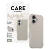Etui w kolorze waniliowym do Apple iPhone 17 z widocznymi wycięciami na aparat i przyciski, obok opakowania z napisem "CARE by PanzerGlass SAMBA VANILLA For Apple iPhone 17". Na opakowaniu znajdują się informacje: "Traction Grip + Corner Protection", "Mag