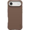 Brązowe etui na telefon z wycięciem na aparat i napisem "CARE" w dolnej części. Produkt ma gładką powierzchnię i zaokrąglone krawędzie.