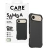 Czarne etui na telefon z widocznym napisem "CARE by PanzerGlass" oraz "SAMBA BLACK For Apple iPhone 17 Air" na opakowaniu. Dodatkowe informacje to "Traction Grip", "+ Corner Protection", "MagSafe compatible", "2.4 meter drop tested", "Enhanced camera prot