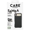Opakowanie produktu z napisem "CARE by PanzerGlass" oraz "SAMBA BLACK For Apple iPhone 17 Air", przedstawiające czarne etui z funkcjami takimi jak "Traction Grip", "Corner Protection", "MagSafe compatible", "2.4 meter drop tested" i "Enhanced camera prote