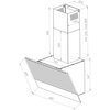 Schematyczny rysunek okapu kuchennego z wymiarami: szerokość 600 mm, wysokość minimalna 525 mm, maksymalna 800 mm, głębokość 409 mm. Widoczne są także inne wymiary: 205 mm, 165 mm, 500 mm, 320 mm, 325 mm, 347 mm.