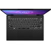 Laptop z otwartym ekranem i podświetlaną klawiaturą, na której widoczne są klawisze z oznaczeniami liter i cyfr. Na ekranie wyświetlany jest kolorowy motyw z napisem "AI", a w lewym górnym rogu obudowy znajduje się logo "msi".