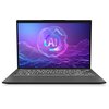Przedstawiony jest laptop z otwartym ekranem, na którym widoczna jest grafika z napisem "AI" na tle fioletowo-niebieskich fal. Klawiatura laptopa jest podświetlona, a obudowa ma ciemny kolor.
