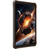 Tablet w kolorze czarno-pomarańczowym z wyświetlaczem przedstawiającym eksplozję meteorytu w kosmosie, z widocznymi planetami w tle. Produkt to "Tablet BLACKVIEW Active 5 8.68" 8/128GB LTE Wi-Fi Czarno-pomarańczowy".