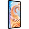 Tablet z dużym ekranem wyświetla kolorową grafikę przypominającą spiralę z piórami w odcieniach pomarańczowego, niebieskiego i białego. Urządzenie ma cienkie ramki i metaliczną obudowę.