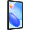Tablet w kolorze szarym z wyświetlaczem o przekątnej 10,1 cala, na którym widoczna jest abstrakcyjna grafika z niebieskimi i pomarańczowymi elementami. Na krawędzi urządzenia znajdują się przyciski oraz porty.