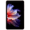 Na zdjęciu widoczny jest tablet z wyświetlaczem prezentującym kolorowy, abstrakcyjny wzór przypominający kwiat w odcieniach fioletu, różu i pomarańczu. Obudowa tabletu jest w kolorze pomarańczowym.