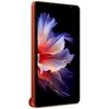 Pomarańczowy tablet z wyświetlaczem prezentującym kolorowy, abstrakcyjny wzór przypominający kwiat. Urządzenie ma cienkie ramki i zaokrąglone rogi.