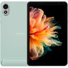 Tablet w kolorze zielonym z widocznym logo "Blackview" na tylnej obudowie, obok wyświetlacza z kolorowym, abstrakcyjnym wzorem przypominającym kwiat. Na tylnej obudowie znajduje się aparat z dwoma obiektywami i lampą błyskową.