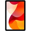 Tablet z wyświetlaczem wypełnionym abstrakcyjną grafiką w odcieniach czerwieni, pomarańczu i beżu. Urządzenie ma cienkie czarne ramki i metaliczną obudowę.