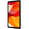 Przedstawiony jest tablet z dużym ekranem, na którym widoczna jest abstrakcyjna grafika w odcieniach czerwieni, pomarańczu i żółci. Obudowa urządzenia jest w kolorze niebieskim, a na boku znajdują się przyciski.