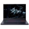 Laptop z wyświetlaczem pokazującym futurystyczną grafikę z motywem kosmicznym, z podświetlaną klawiaturą w kolorach tęczy. Na ekranie widoczne jest logo producenta.