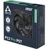 Opakowanie produktu "Wentylator ARCTIC P12 Pro PST Czarny" przedstawia czarny wentylator z logo ARCTIC na środku, a na opakowaniu widnieją napisy: "LIMITED 6 YEARS WARRANTY", "0dB MODE", "P12 Pro PST", oraz "EMPOWERED BY YOU". Na bocznej stronie opakowani
