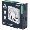 Opakowanie wentylatora ARCTIC P12 Pro PST Biały z widocznym logo ARCTIC, oznaczeniem "6 Years Warranty", trybem "0dB" oraz napisem "EMPOWERED BY YOU". Na opakowaniu znajdują się także informacje o produkcie w kilku językach oraz oznaczenie "WHITE".