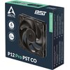 Opakowanie wentylatora ARCTIC P12 Pro PST CO w kolorze czarnym, z widocznym logo ARCTIC oraz napisami "6 Years Warranty", "0dB Mode", "±5% PWM". Na opakowaniu znajduje się również tekst "EMPOWERED BY YOU" oraz specyfikacje produktu w kilku językach.