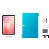 Opakowanie z folią ochronną na ekran, z widocznym napisem "SAMSUNG Anti-Reflecting Screen Protector Galaxy Tab S11". Obok znajduje się niebieska folia z etykietą "1 REMOVE PART" oraz zestaw akcesoriów, w tym naklejki, ściereczka i plastikowe elementy.