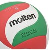 Piłka siatkowa w kolorach zielonym, czerwonym i białym z widocznym logo "molten" oraz napisem "OFFICIAL SIZE AND WEIGHT". Na czerwonym tle znajduje się oznaczenie "4000" oraz symbol rozmiaru "4 Size".