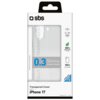Opakowanie etui marki SBS Skinny do iPhone 17, przezroczyste, z napisem "0.3 Skinny Perfect Fit Shape" oraz informacjami: "SLIM & Soft Design", "100% Recyclable Package", "100% CLEAR", "WIRELESS CHARGE". Widoczne logo "sbs" oraz napis "Transparent Cover D