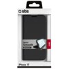 Opakowanie etui SBS Wallet Book do Apple iPhone 17 w kolorze czarnym, z widocznym logo "sbs" na górze. Na opakowaniu znajduje się napis "Wallet Smooth Stand Function" oraz ilustracja przedstawiająca funkcję stojaka.