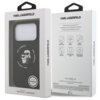 Opakowanie etui KARL LAGERFELD do iPhone 17 Pro z grafiką przedstawiającą postacie oraz napisami "KARL LAGERFELD" i "Compatible with MagSafe System". Na odwrocie znajdują się ikony z opisami funkcji: "Drop Protection", "Slim Profile", "Light Weight", "Eas