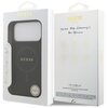 Opakowanie etui GUESS Saffiano Classic Logo MagSafe do Apple iPhone 17 Pro Max w kolorze czarnym, z widocznym logo GUESS na przodzie oraz napisami "NEVER STOP DREAMING!! Paul Marciano" na odwrocie. Na opakowaniu znajdują się również piktogramy przedstawia