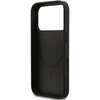 Czarne etui na telefon z dużym otworem na aparat, wewnątrz widoczne jest wytłoczone logo "GUESS". Etui ma gładką powierzchnię i wycięcia na przyciski boczne.