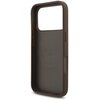 Brązowe etui do telefonu z wycięciem na aparat, wewnątrz widoczne jest wytłoczone logo "GUESS". Etui posiada otwory na przyciski i porty, a jego wnętrze jest gładkie.