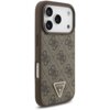 Brązowe etui na telefon z wzorem 4G i trójkątnym logo GUESS U.S.A. 2, ozdobionym strassami, przeznaczone do Apple iPhone 17 Pro. Produkt posiada wycięcia na aparat i przyciski, a jego powierzchnia jest teksturowana.