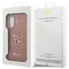 Opakowanie etui GUESS w kolorze różowym z brokatowym wykończeniem, z widocznym logo GUESS i napisem "NEVER STOP DREAMING!! Paul Marciano". Na opakowaniu znajdują się również piktogramy przedstawiające cechy produktu oraz informacje o producencie CG MOBILE