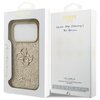 Opakowanie etui GUESS Fixed Glitter Big 4G do Apple iPhone 17 Pro Max w kolorze złotym, z widocznym logo GUESS i napisem "NEVER STOP DREAMING!! Paul Marciano". Na opakowaniu znajdują się również ikony przedstawiające cechy produktu oraz informacje o produ