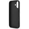 Czarne etui na telefon z wycięciami na aparat i przyciski, wykonane z gładkiego materiału. Produkt ma prosty, minimalistyczny design.