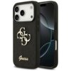 Czarne etui na telefon z widocznym złotym logo "4G" oraz napisem "Guess" na dolnej części. Obok etui znajduje się telefon z ciemnym ekranem.