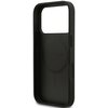 Czarne etui na telefon z dużym otworem na aparat, wewnątrz widoczne jest wytłoczone logo "GUESS". Etui ma gładką powierzchnię i wycięcia na przyciski boczne.
