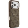 Brązowe etui na telefon z teksturą w drobne wzory i dużym, centralnym logo "GUESS". Etui posiada wycięcia na aparat i przyciski boczne.