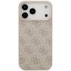 Etui na telefon w kolorze różowym z wzorem 4G i logo "GUESS" w dolnej części. W górnej części widoczne są trzy otwory na aparaty oraz dodatkowe dwa mniejsze otwory.